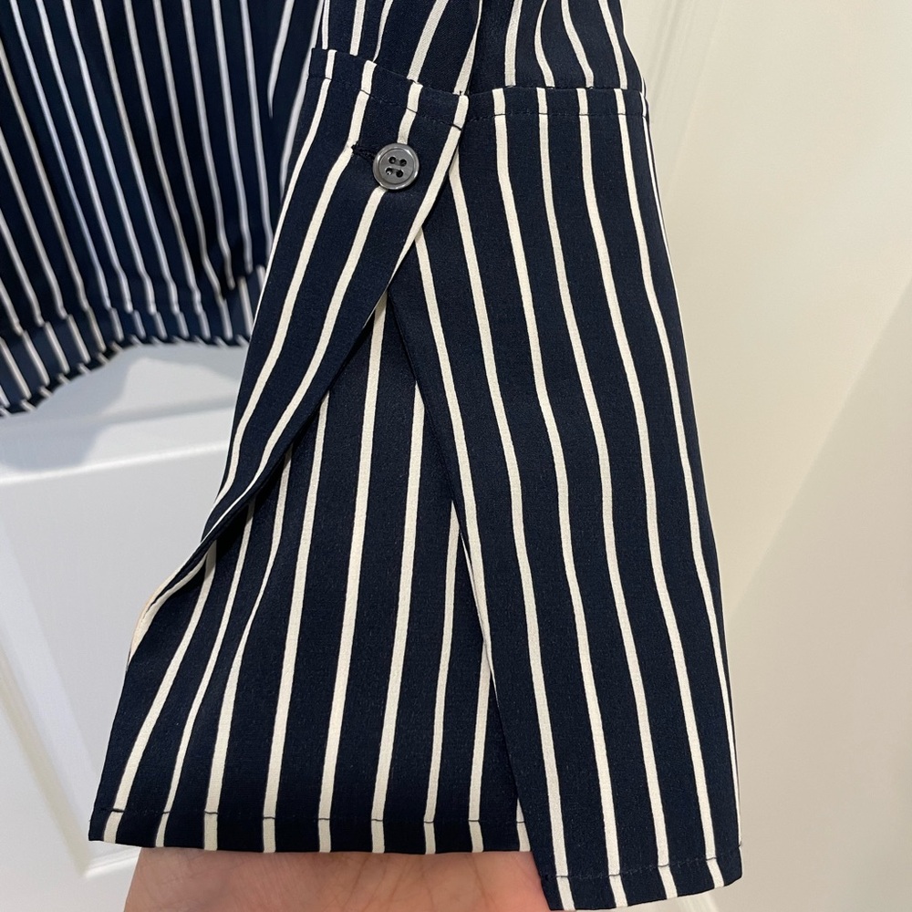 FRAME The Standard Silk Shirt in Navy Stripe - Picture 5 of 8
